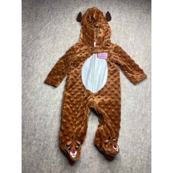 Rudolph Raindeer Minky Full Zip 1 Piece size 3 Months - Picture 2 of 4